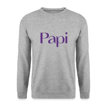 PAPY. FÊTE DES PÈRES. BONNE FÊTE PAPY. JE T'AIME. - Sweat-shirt Unisexe - gris chiné - Devant - Alina (178cm) & Michal (187cm)