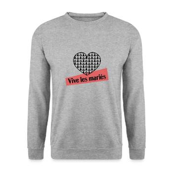 ICH HABE GERADE GEHEIRATET. Junggesellinnenabschied. VALENTINSTAG. PAAR - Unisex Pullover - Weißgrau meliert - Vorne - Alina (178cm) & Michal (187cm)