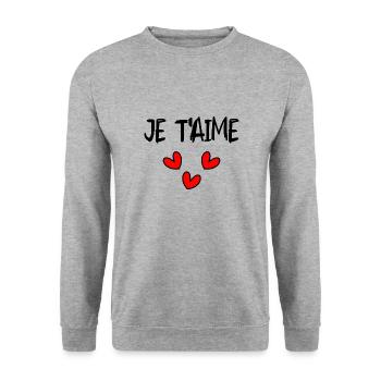 I LOVE YOU. LOVE. SAINT VALENTIN. EVJF. JE T'AIME. - Sweat-shirt Unisexe - gris chiné - Devant - Alina (178cm) & Michal (187cm)
