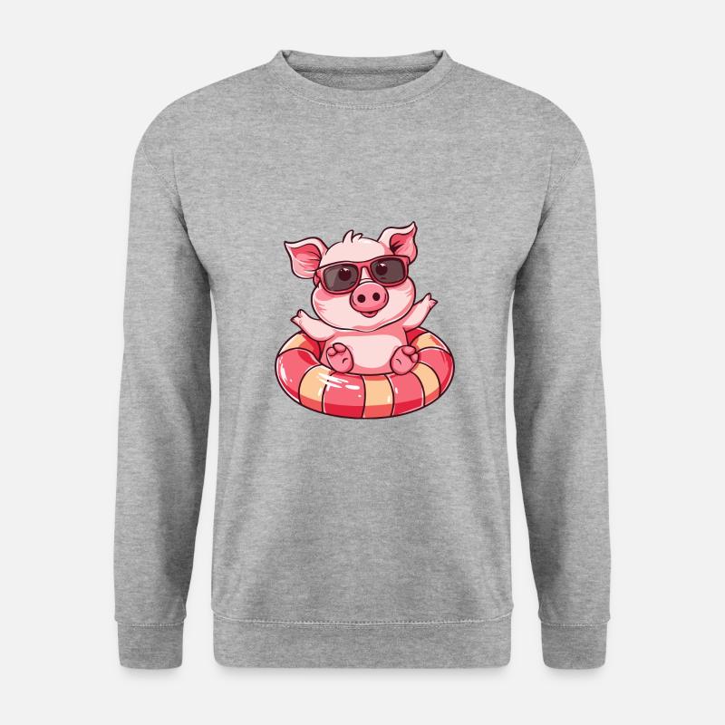 Schwein Sommer Comic - Unisex Pullover - Weißgrau meliert
