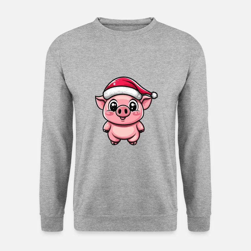 Schwein Weihnachten Niedlich - Unisex Pullover - Weißgrau meliert