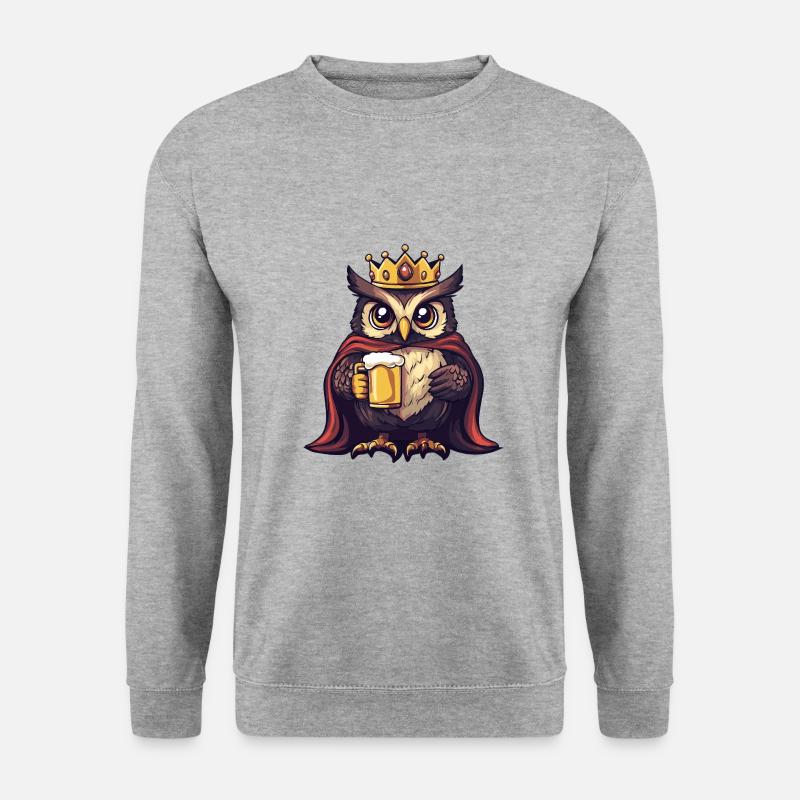 Eule Bier Lustig - Unisex Pullover - Weißgrau meliert