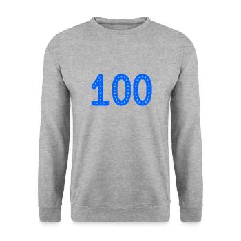 100. 100 JAHRE. 100-JÄHRIGES JUBILÄUM. 100. GEBURTSTAG - Unisex Pullover - Weißgrau meliert - Vorne - Alina (178cm) & Michal (187cm)