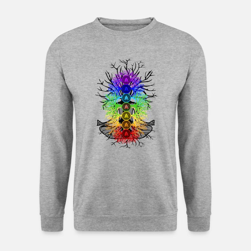 Chakra Baum des Lebens - Unisex Pullover - Weißgrau meliert
