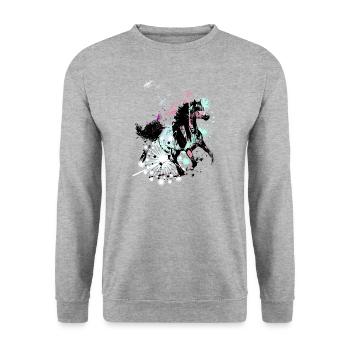 pferd,malerei,bunt, pferde,graffiti, blau - Unisex Pullover - Weißgrau meliert - Vorne - Alina (178cm) & Michal (187cm)