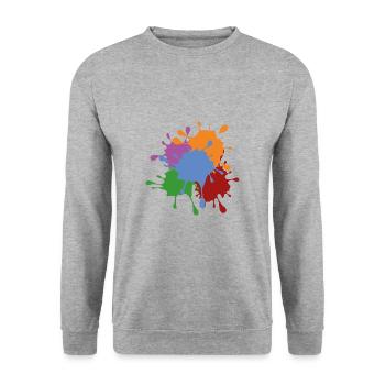 Farbkleckse Kleckse Farbspritzer Maler Geschenk - Unisex Pullover - Weißgrau meliert - Vorne - Alina (178cm) & Michal (187cm)