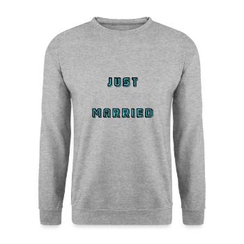 ICH HABE GERADE GEHEIRATET. Junggesellinnenabschied. VALENTINSTAG. PAAR. HERZ - Unisex Pullover - Weißgrau meliert - Vorne - Alina (178cm) & Michal (187cm)