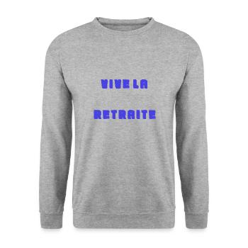 RUHESTAND. RUHESTAND. PENSIONIERT. SENIOR. OMA. OPA - Unisex Pullover - Weißgrau meliert - Vorne - Alina (178cm) & Michal (187cm)
