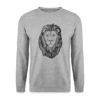 Löwe Sternzeichen Tattoo Tuschezeichnung Tinte - Unisex Pullover - Weißgrau meliert - Vorne - Alina (178cm) & Michal (187cm)