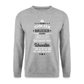 Ungeheuer fantastische Schwester - Bruder / Shirt - Unisex Pullover - Weißgrau meliert - Vorne - Alina (178cm) & Michal (187cm)