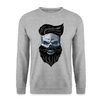 Beardy Beard Bart Man Skull Geschenkidee - Unisex Pullover - Weißgrau meliert - Vorne - Alina (178cm) & Michal (187cm)