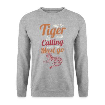 Mein Tiger ruft und ich muss los - Unisex Pullover - Weißgrau meliert - Vorne - Alina (178cm) & Michal (187cm)