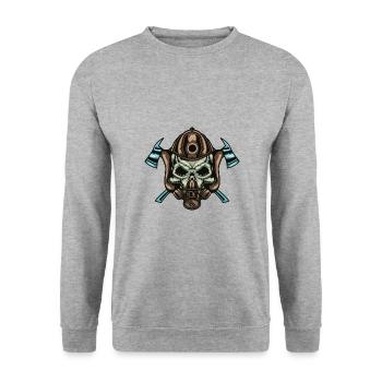Firefighter Totenkopf - Unisex Pullover - Weißgrau meliert - Vorne - Alina (178cm) & Michal (187cm)
