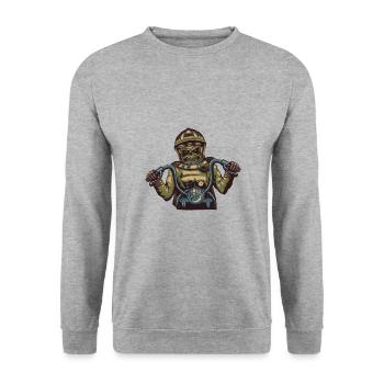Astronaut Skelett Motorradfahrer - Unisex Pullover - Weißgrau meliert - Vorne - Alina (178cm) & Michal (187cm)