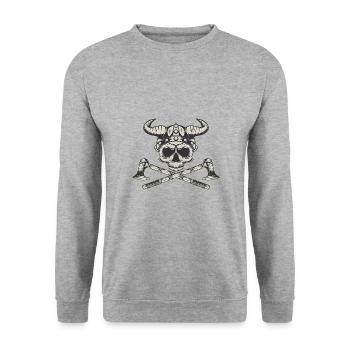 Viking Skull - Unisex Sweatshirt - salt & pepper - Front - Alina (178cm) & Michal (187cm)