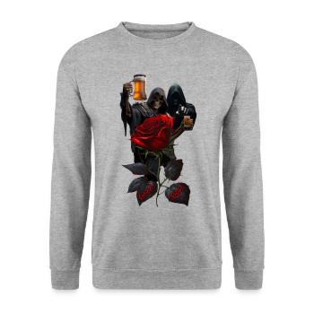Sensenmann-Rosenbraunacht - Unisex Pullover - Weißgrau meliert - Vorne - Alina (178cm) & Michal (187cm)