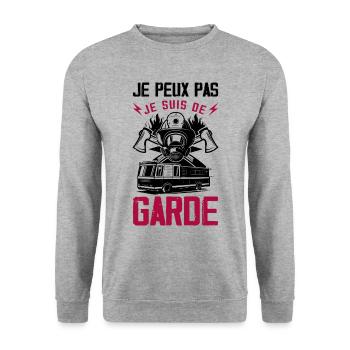 Je Peux Pas Je Suis de Garde Pompier Humour - Sweat-shirt Unisexe - gris chiné - Devant - Alina (178cm) & Michal (187cm)