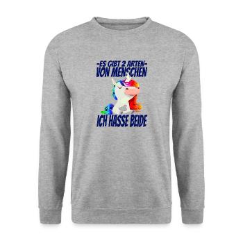 Es gibt 2 Arten Menschen Ich Hasse beide - Unisex Pullover - Weißgrau meliert - Vorne - Alina (178cm) & Michal (187cm)