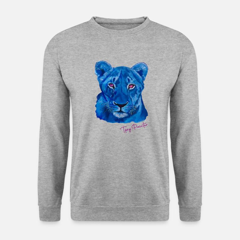 Blaue Löwin - Unisex Pullover - Weißgrau meliert
