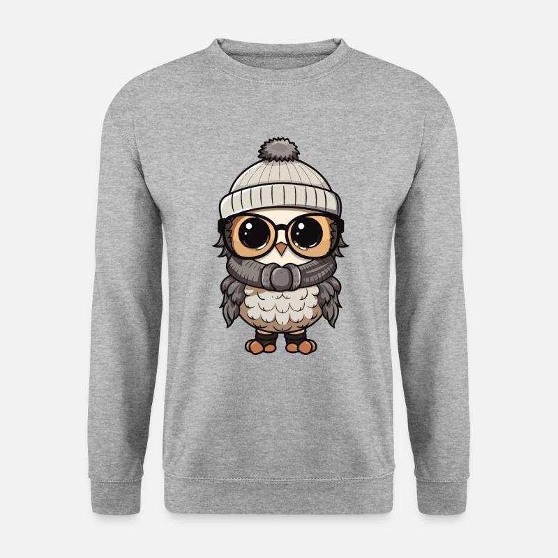 Eule Winter Cozy - Unisex Pullover - Weißgrau meliert