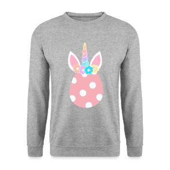 Oeuf de Pâques Licorne arc-en-ciel - Sweat-shirt Unisexe - gris chiné - Devant - Alina (178cm) & Michal (187cm)
