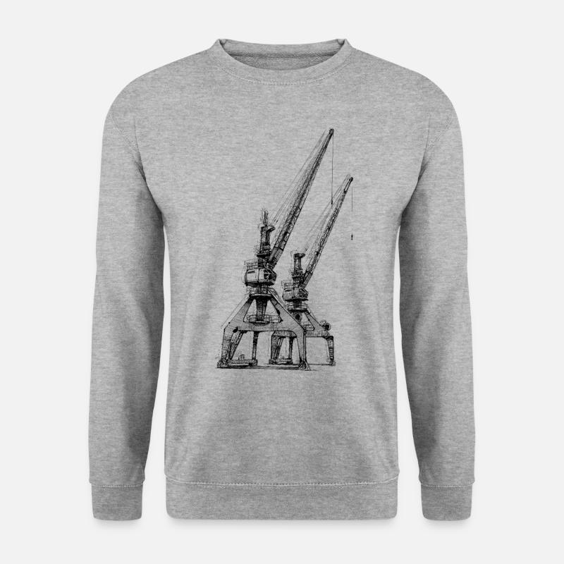 Hafenkräne gezeichnet - Unisex Pullover - Weißgrau meliert