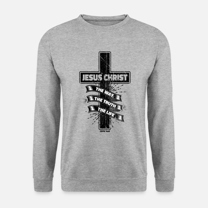 Jesus Christus Shirt Bibelvers Ich bin der Weg - Unisex Pullover - Weißgrau meliert