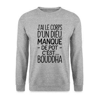 I have the body of a god: Buddha! - Unisex Sweatshirt - salt & pepper - Front - Alina (178cm) & Michal (187cm)