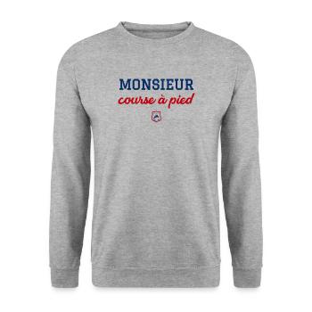 MONSIEUR course à pied - Sweat-shirt Unisexe - gris chiné - Devant - Alina (178cm) & Michal (187cm)
