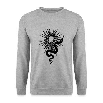 Schlange und Sonne Halloween - Unisex Pullover - Weißgrau meliert - Vorne - Alina (178cm) & Michal (187cm)