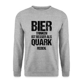 Bier Trinken Ist Besser Als Quark Reden Geschenk - Unisex Pullover - Weißgrau meliert - Vorne - Alina (178cm) & Michal (187cm)