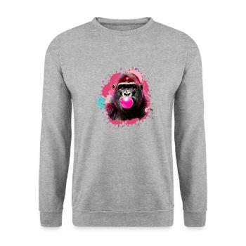 Gorilla,Graffiti,illustration,Kaugummi,Blase - Unisex Pullover - Weißgrau meliert - Vorne - Alina (178cm) & Michal (187cm)