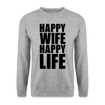 FEMME HEUREUSE, VIE HEUREUSE - Sweat-shirt Unisexe - gris chiné - Devant - Alina (178cm) & Michal (187cm)