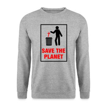 Save the planet from Church - Sweat-shirt Unisexe - gris chiné - Devant - Alina (178cm) & Michal (187cm)