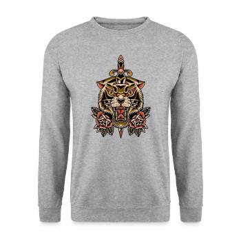 Conception de tatouage à l’ancienne épée de tigre roses - Sweat-shirt Unisexe - gris chiné - Devant - Alina (178cm) & Michal (187cm)