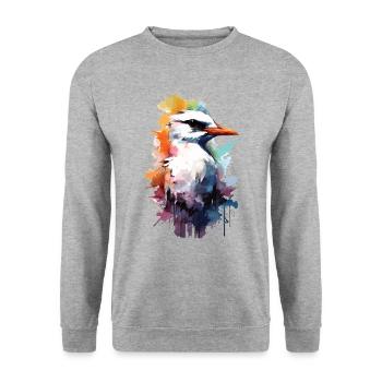 Graffiti Watercolor Möwe Seagull - Unisex Pullover - Weißgrau meliert - Vorne - Alina (178cm) & Michal (187cm)