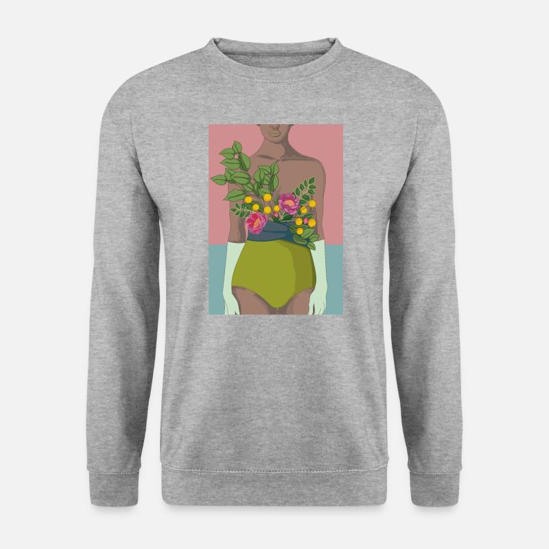 Frau mit Blumengürtel - Unisex Pullover - Weißgrau meliert