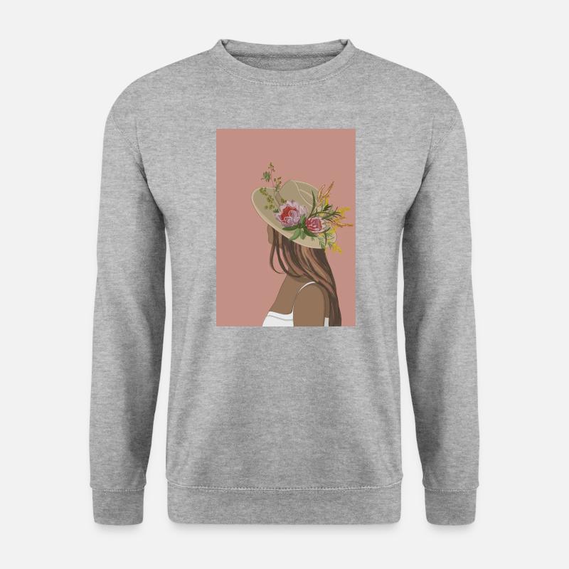 Frau mit Blumenhut - Unisex Pullover - Weißgrau meliert