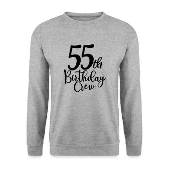 55th Birthday Crew B-day Party Squad 55 Years Old - Unisex Sweatshirt - salt & pepper - Front - Alina (178cm) & Michal (187cm)