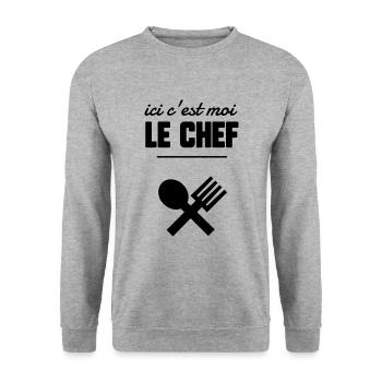 Ici c’est moi le chef - Sweat-shirt Unisexe - gris chiné - Devant - Alina (178cm) & Michal (187cm)
