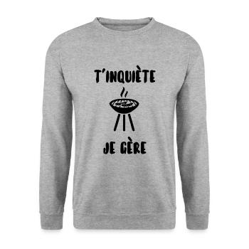 T’inquiète je gère - Sweat-shirt Unisexe - gris chiné - Devant - Alina (178cm) & Michal (187cm)