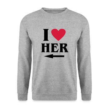 i-love-her.eps - Unisex Pullover - Weißgrau meliert - Vorne - Alina (178cm) & Michal (187cm)