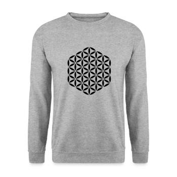flower_of_life_stamp_hexagon_5x5 - Unisex Pullover - Weißgrau meliert - Vorne - Alina (178cm) & Michal (187cm)
