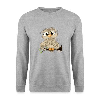 Käuzchen Hugo - Unisex Pullover - Weißgrau meliert - Vorne - Alina (178cm) & Michal (187cm)