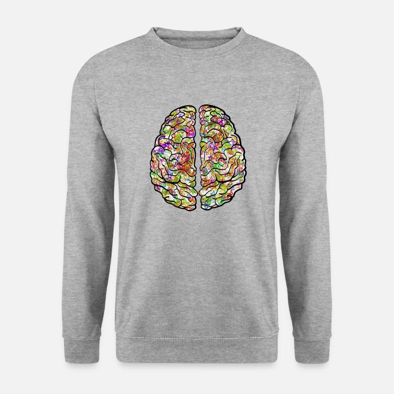 Gehirn, Gehirn Bunt, - Unisex Pullover - Weißgrau meliert