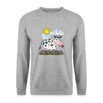 Cow - Unisex Sweatshirt - salt & pepper - Front - Alina (178cm) & Michal (187cm)