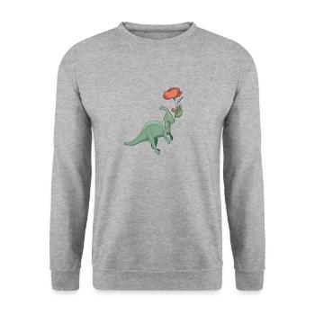 sweet dinosaur with flower - Unisex Sweatshirt - salt & pepper - Front - Alina (178cm) & Michal (187cm)