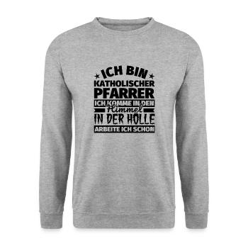Katholischer Pfarrer Geschenk lustig Himmel Hölle - Unisex Pullover - Weißgrau meliert - Vorne - Alina (178cm) & Michal (187cm)