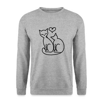 Katzen Liebe Herz Line Art Geschenkidee - Unisex Pullover - Weißgrau meliert - Vorne - Alina (178cm) & Michal (187cm)