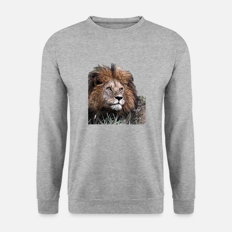 Löwenporträt - Unisex Pullover - Weißgrau meliert